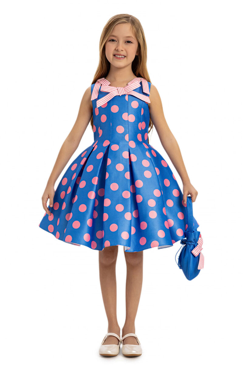 Blue Polka Dot Dress with Matching Bag 3-7 AGE 35316PR - 4
