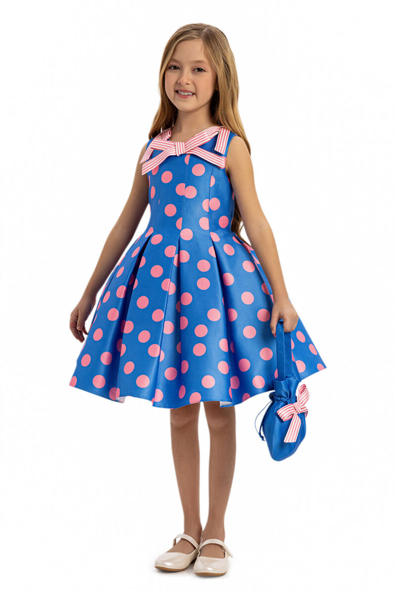 Blue Polka Dot Dress with Matching Bag 3-7 AGE 35316PR - 5