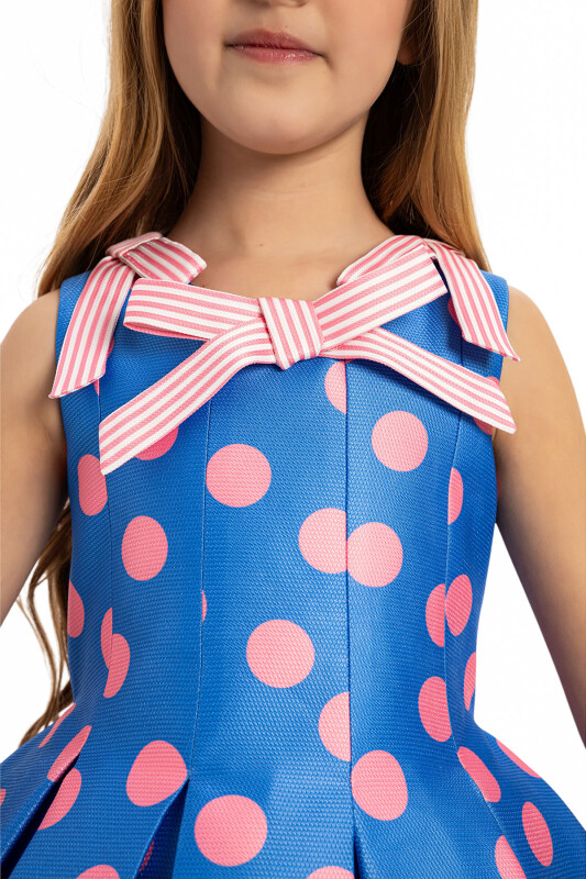 Blue Polka Dot Dress with Matching Bag 3-7 AGE 35316PR - 6