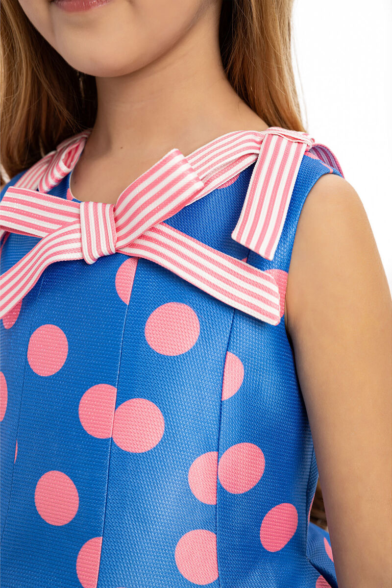 Blue Polka Dot Dress with Matching Bag 3-7 AGE 35316PR - 7