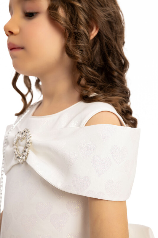 Ecru Heart Pattern Dress with Matching Bag 3-7 AGE 35140PR - 6