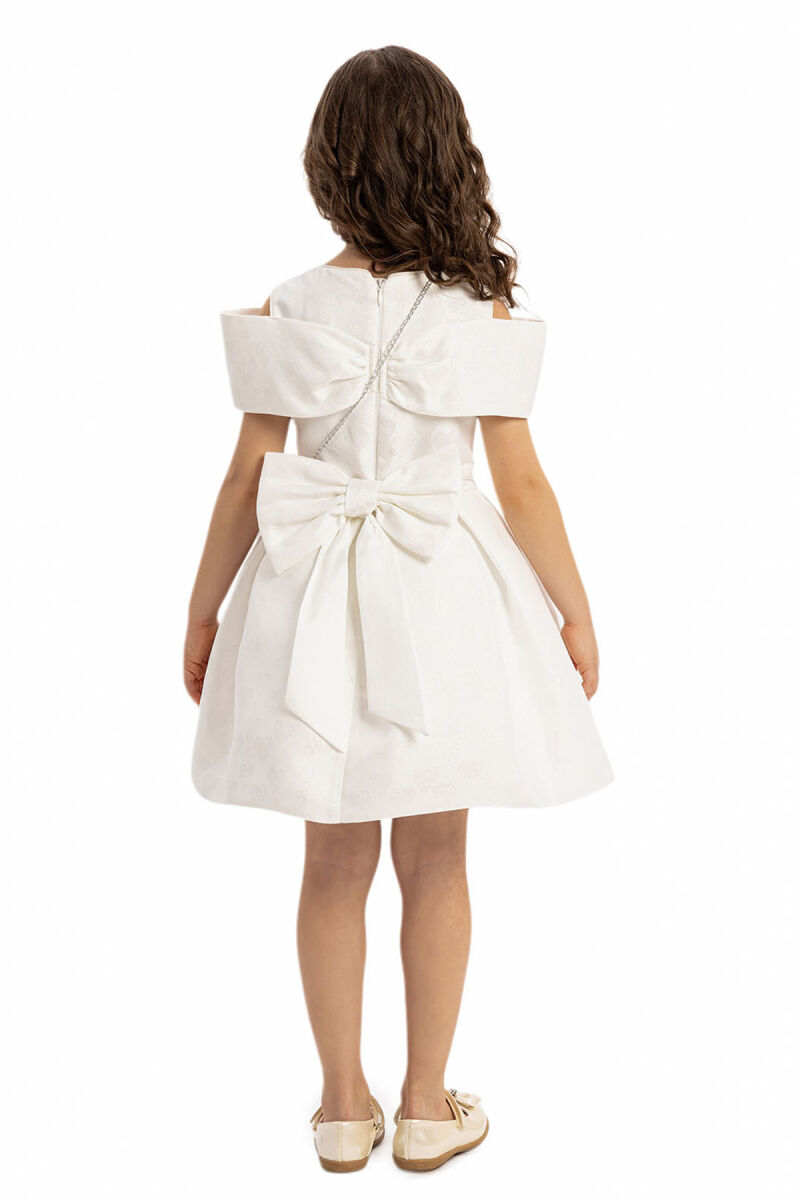 Ecru Heart Pattern Dress with Matching Bag 3-7 AGE 35140PR - 8