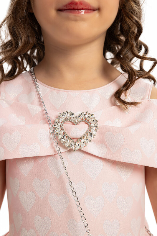 Powder Heart Pattern Dress with Matching Bag 3-7 AGE 35140PR - 6