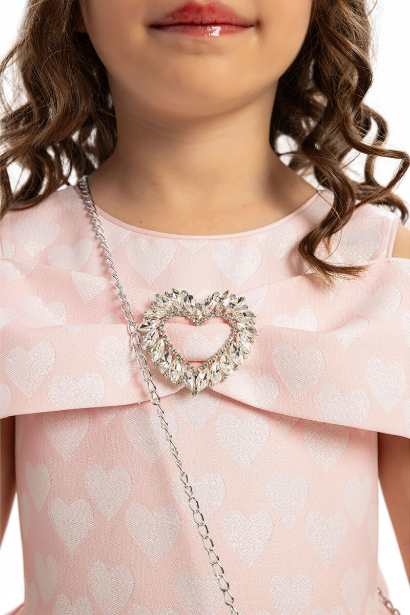 Powder Heart Pattern Dress with Matching Bag 3-7 AGE 35140PR - 6