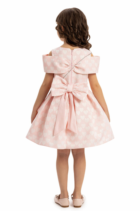 Powder Heart Pattern Dress with Matching Bag 3-7 AGE 35140PR - 8