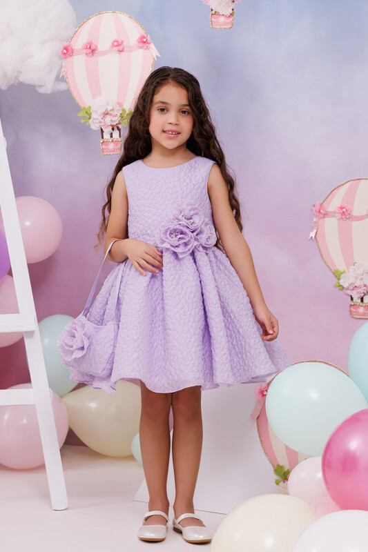 Lilac Textured Dress with Matching Bag 3-7 AGE 35303PR - 3