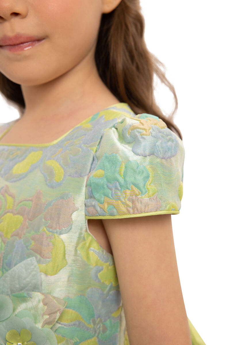 Green Floral Dress with Hair Accessory 3-7 AGE 35417PR - 7