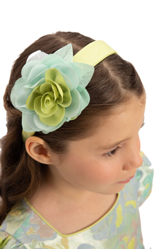 Green Floral Dress with Hair Accessory 3-7 AGE 35417PR - 9