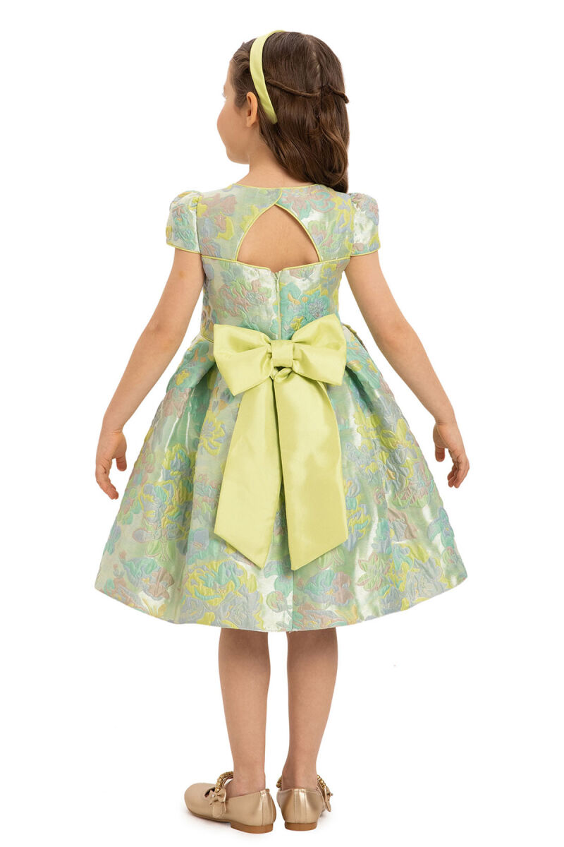 Green Floral Dress with Hair Accessory 3-7 AGE 35417PR - 10