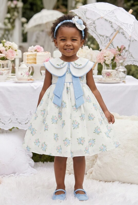 Blue Baby Girls Vintage Floral Bow Dress & Headband Set (6–24 Months) 6-24 MONTH 36399PR - Clothes