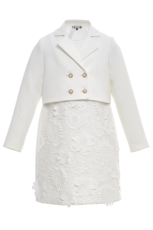 Ecru Girls Floral Lace Dress & Jacket Set (8–15 Age) 8-15 AGE 36363PR - Clothes (1)