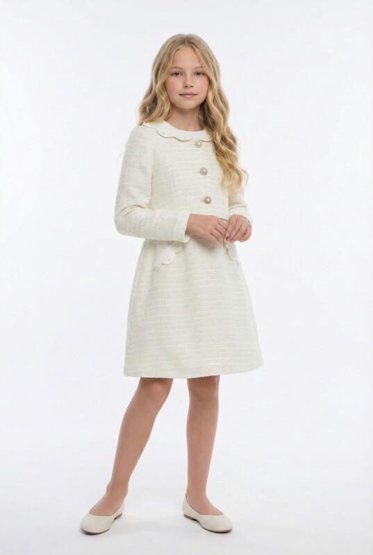 Beige Girls Tweed Dress & Jacket Set (8–15 Age) 8-15 AGE 36355PR - Clothes (1)