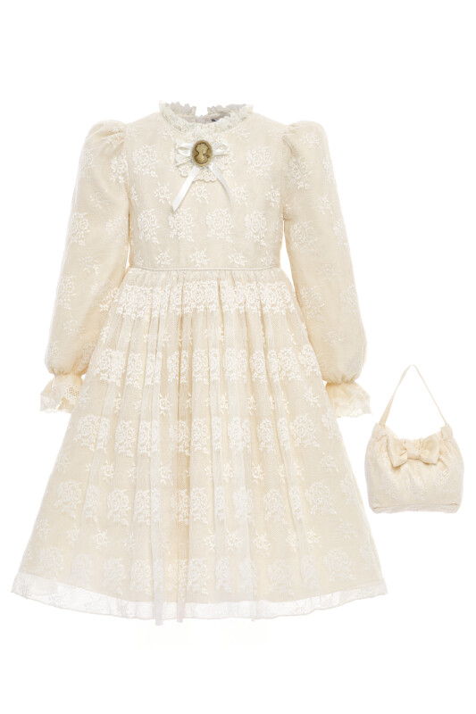 Beige Girls Classic Lace Dress with Bag (3–7 Age) 3-7 AGE 36311PR - Clothes (1)