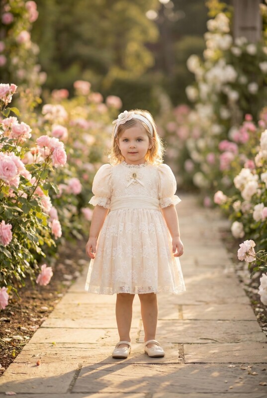 Beige Baby Girls Vintage Lace Dress with Headband (6–24 Months) 6-24 MONTH 36315PR - Clothes