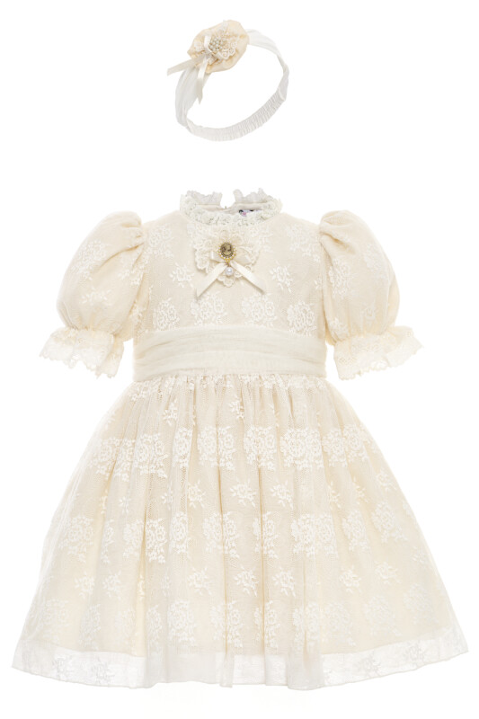Beige Baby Girls Vintage Lace Dress with Headband (6–24 Months) 6-24 MONTH 36315PR - Clothes (1)