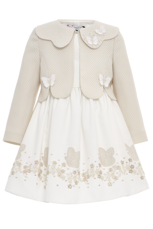 Beige Girls Butterfly Dress & Jacket Set 3-7 AGE 36307PR - Clothes (1)