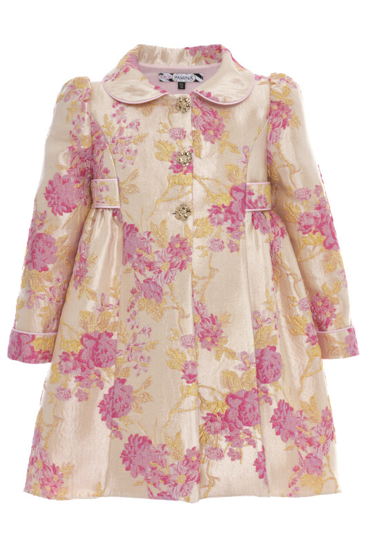 Beige Girls Floral Jacquard Coat & Satin Dress Set 3-7 AGE 36288PR - Clothes (1)