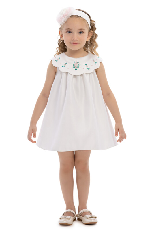 Ecru Baby Dress with Embroidered Collar & Headband (6–24M) 6-24 MONTH 36097PR 