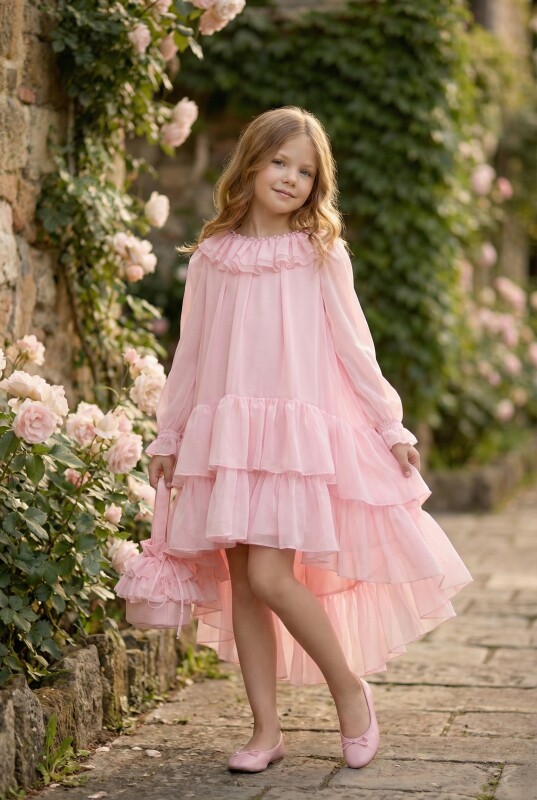 Powder Girls Ruffle Chiffon Dres with Bag 3-7 AGE 36263PR - Clothes