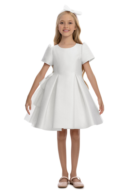 Ecru Girls Layered Tulle Side-Bow Dress 3-7 AGE 36306PR - Clothes