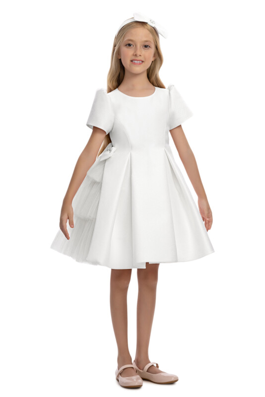 Ecru Girls Layered Tulle Side-Bow Dress 3-7 AGE 36306PR - Clothes (1)