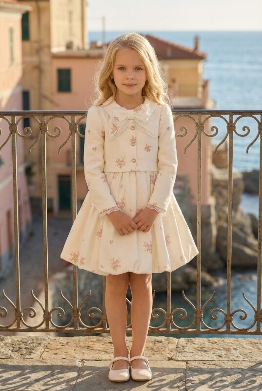 Ecru Girls Floral Print Dress & Jacket Set 3-7 AGE 36308PR - Clothes