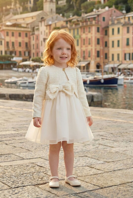 Ecru Baby Girls Tweed Bow Dress & Jacket Set 6-24 MONTH 36326PR 