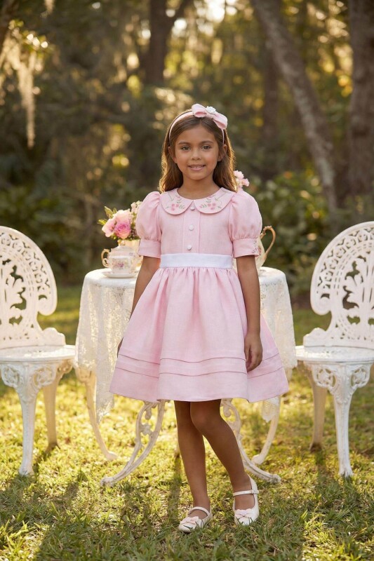 Powder Girls Elegant Embroidered Collar Dress with Headband 3-7 AGE 36394PR - Clothes