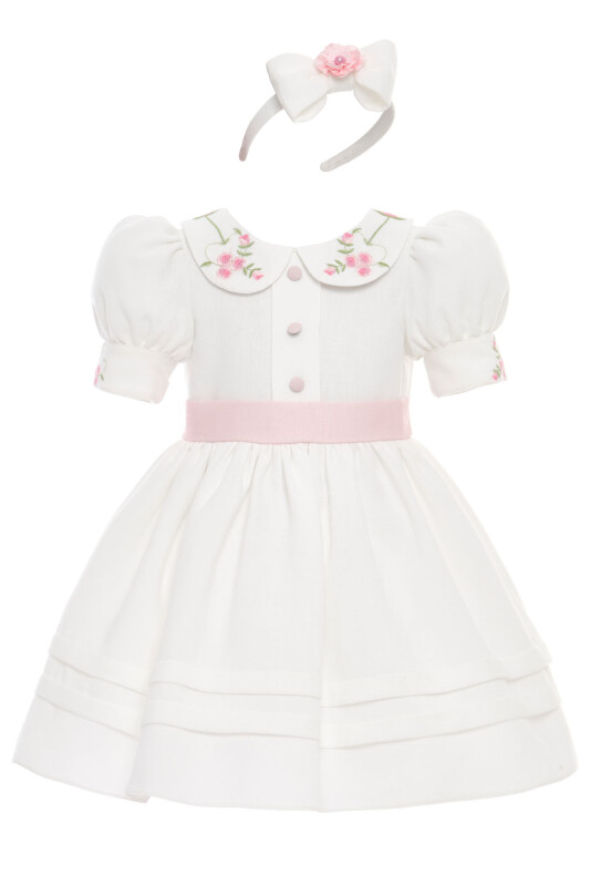 Ecru Girls Elegant Embroidered Collar Dress with Headband 3-7 AGE 36394PR - Clothes (1)