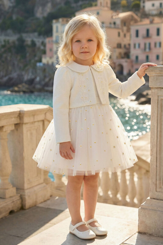 Ecru Baby Girls Daisy Tulle Dress & Jacket Set 6-24 MONTH 36384PR - Clothes