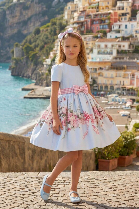 Blue Girls Floral Dress & Headband 3-7 AGE 36223PR 