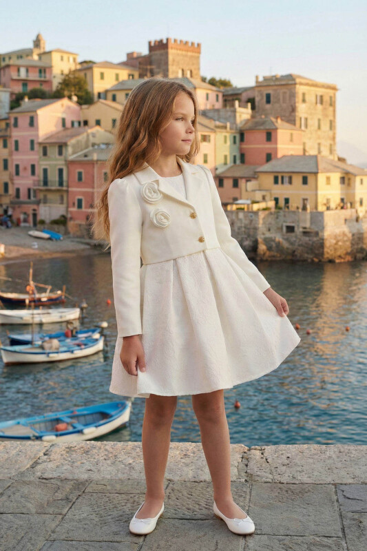 Ecru Girls Jacquard Dress with Bolero 3-7 AGE 36342PR - Clothes