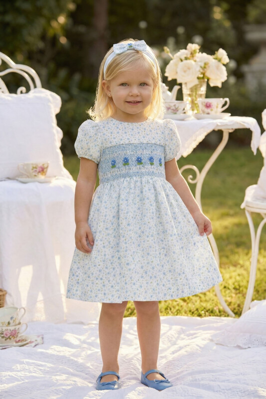 Blue Baby Girls Smocked Floral Dress & Headband Set 6-24 MONTH 36319PR - Clothes
