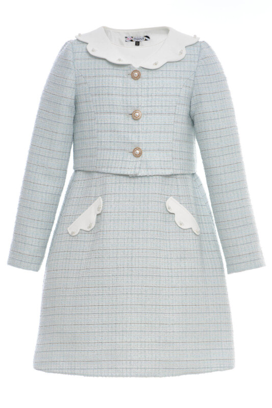 Blue Girls Tweed Dress & Jacket Set 8-15 AGE 36355PR - Clothes (1)