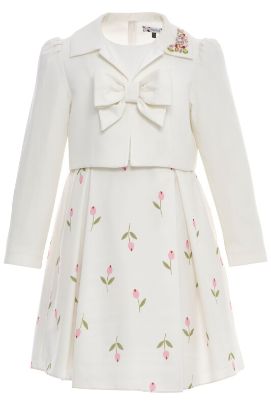 Ecru Girls Floral Print Dress & Jacket Set 8-15 AGE 36299PR - Clothes (1)