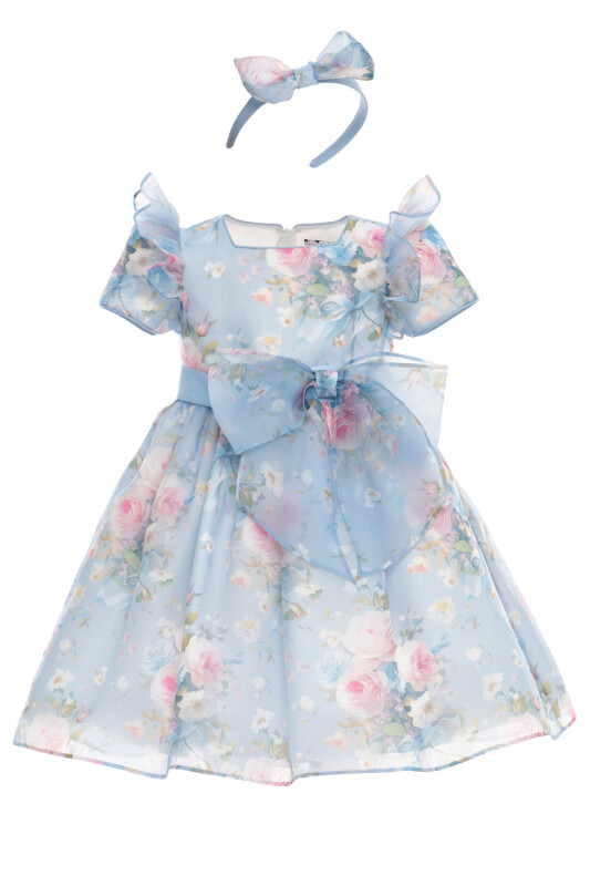 Blue Girls Floral Organza Dress & Headband 3-7 AGE 36200PR - Clothes (1)