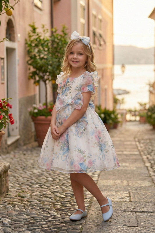 Ecru Girls Floral Organza Dress & Headband 3-7 AGE 36200PR - Clothes