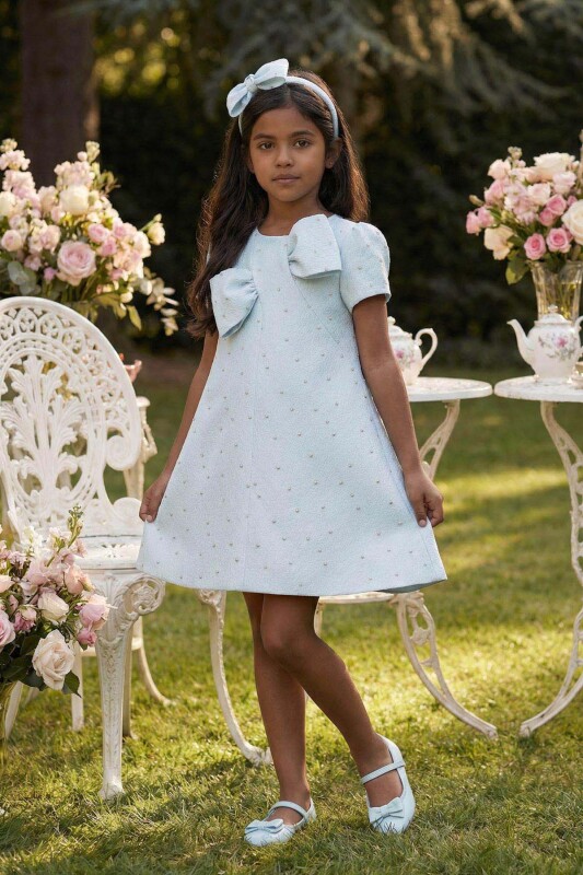 Blue Girls Bow Dress & Headband 3-7 AGE 36189PR 