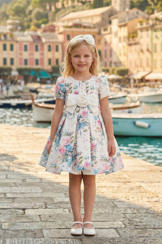 Ecru Girls Bloom Print Dress & Headband 3-7 AGE 36195PR 