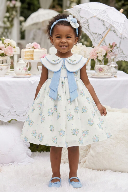 Blue Baby Girls Vintage Floral Bow Dress & Headband Set 6-24 MONTH 36399PR - Clothes