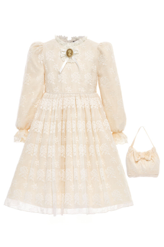 Beige Girls Classic Lace Dress with Bag 3-7 AGE 36311PR - Clothes (1)