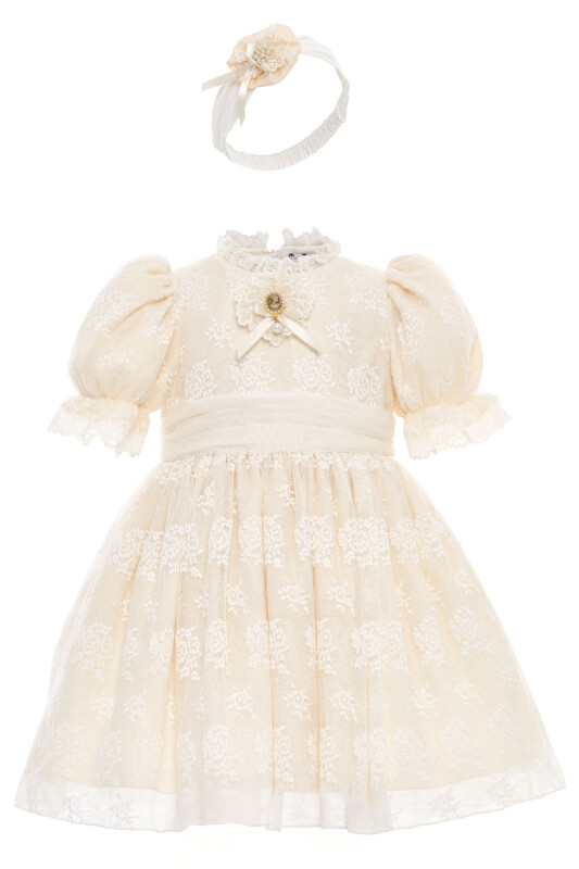 Beige Baby Girls Vintage Lace Dress with Headband 6-24 MONTH 36315PR - Clothes (1)