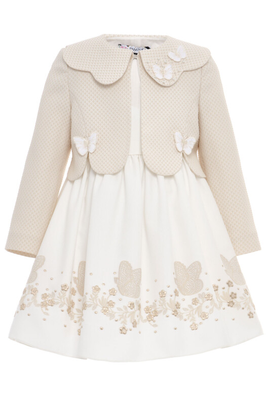 Beige Girls Butterfly Dress & Jacket Set 3-7 AGE 36307PR - Clothes (1)