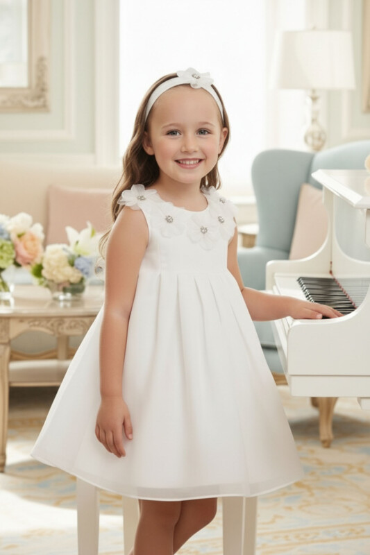 Ecru Baby Dress and Matching Headband 6-24 MONTH 36020PR 