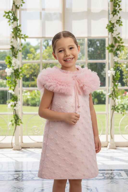 Powder Girls Dress with Textured Tulle Cape 3-7 AGE 36106PR 