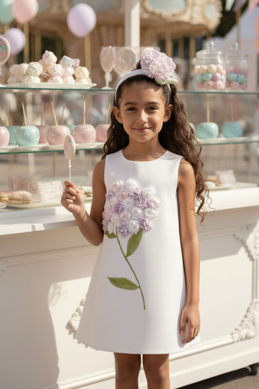 Ecru Girls 3D Floral Bouquet Dress with Headband 3-7 AGE 36098PR 