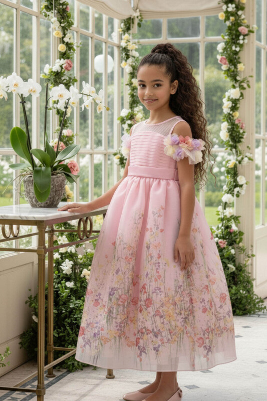 Powder Girls Floral Long Dress 3-7 AGE 36071PR - Clothes