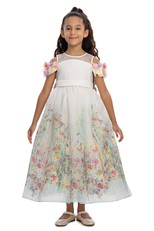 Ecru Girls Floral Long Dress 3-7 AGE 36071PR - Clothes (1)