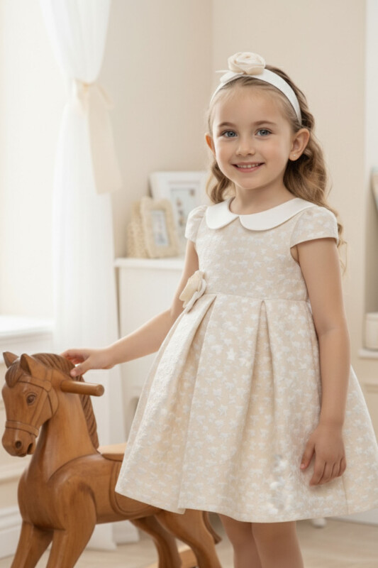 Beige Baby Dress with Matching Headband 6-24 MONTH 36172PR 
