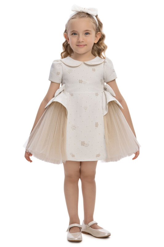 Beige Baby Dress with Side Tulle Bows 6-24 MONTH 36168PR - Clothes (1)